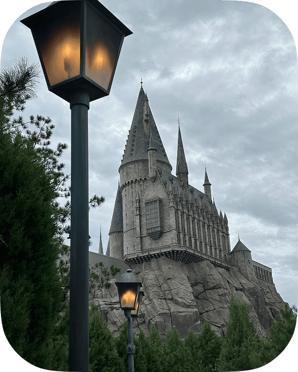 Hogwarts castle and a street lamp